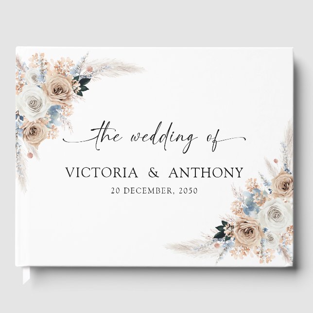 Libro De Invitados De Bodas Florales De Boho Marfi (Anverso)