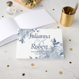 Libro de invitados de bodas florales de color azul