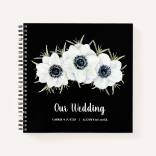 Libro de invitados de Bodas florales en blanco y n