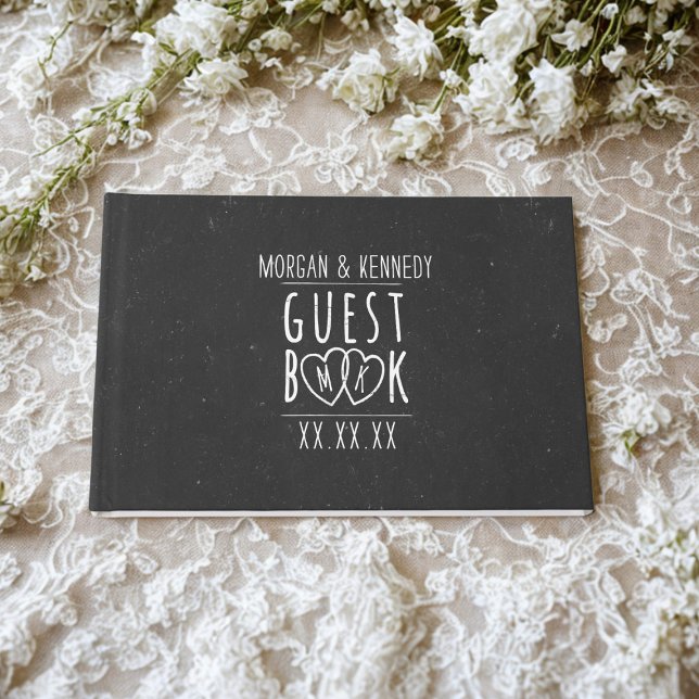 Libro de invitados de Bodas rusos informales negro (An informal chalkboard wedding guest book with space for your name, initials and wedding date)