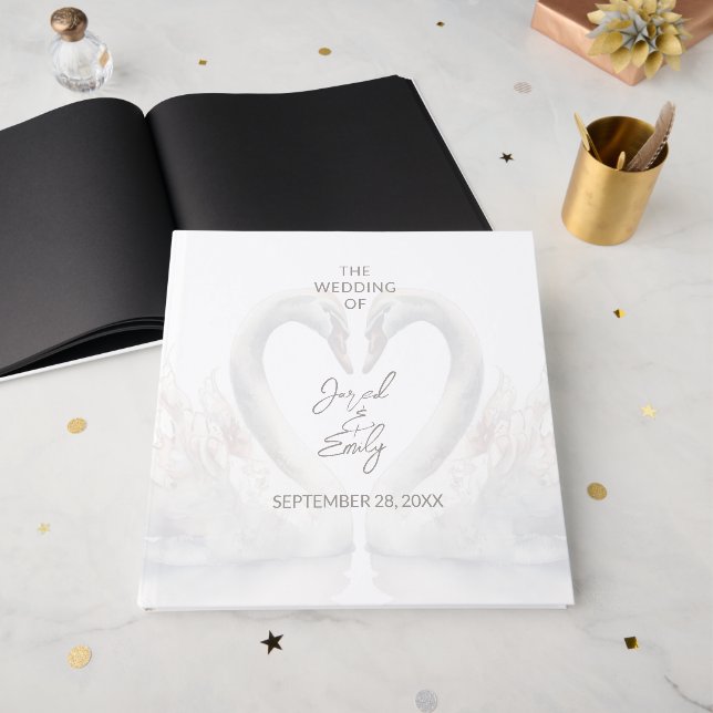 Libro de invitados de Bodas Swan personalizados (Anverso Abierto)
