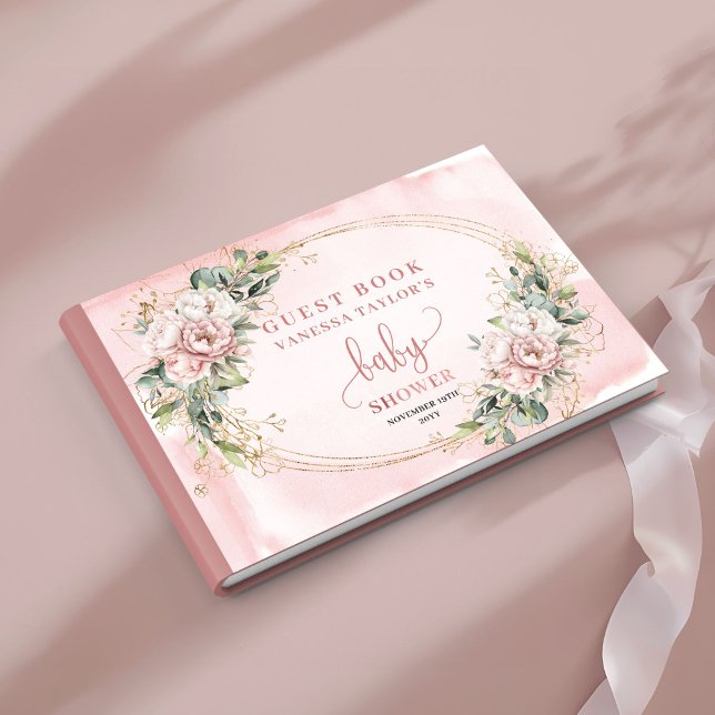 Libro de Invitados de Botánica Suave Polvo Rosa (Soft Botanical Dusty Pink Guest Book)