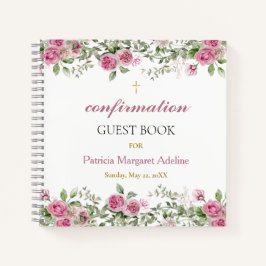 Libro de invitados de confirmación de rosa y flora