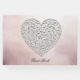 Libro de invitados de corazón con estrías de rosa