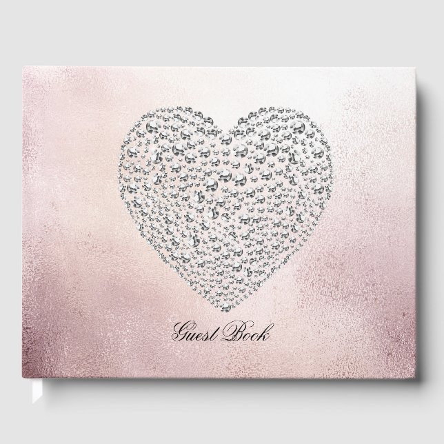 Libro de invitados de corazón con estrías de rosa  (Anverso)