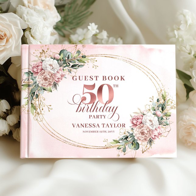 Libro de invitados de cumpleaños 50 Minimal Elegan (Minimal Elegant Blush 50th Birthday Guest Book)
