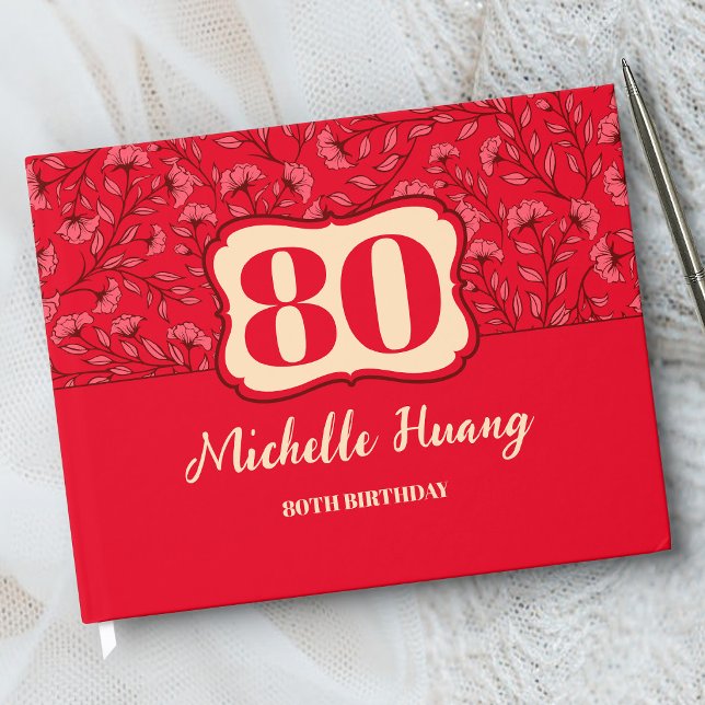 Libro de Invitados de Cumpleaños 80 Elegante (ROJO (Subido por el creador)