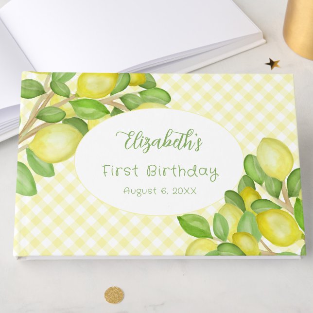 Libro de invitados de cumpleaños con gingham amari (Subido por el creador)