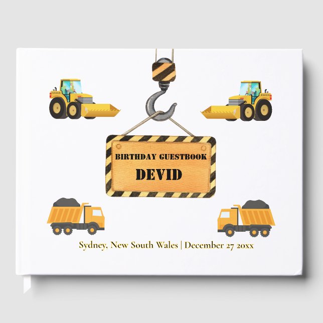 Libro de invitados de cumpleaños de construccion d (Anverso)