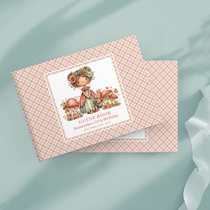 Libro de invitados de cumpleaños de flores rosadas