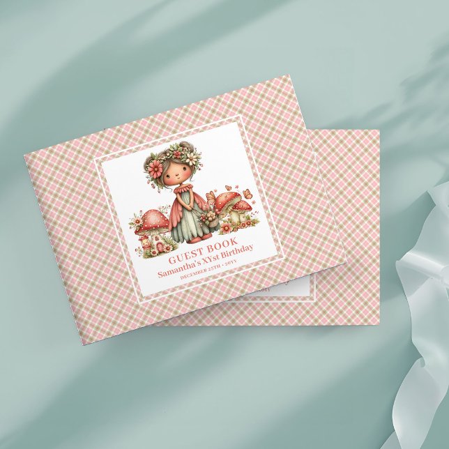 Libro de invitados de cumpleaños de flores rosadas (Adorable Fairy Pink Flowers Birthday Guest Book)