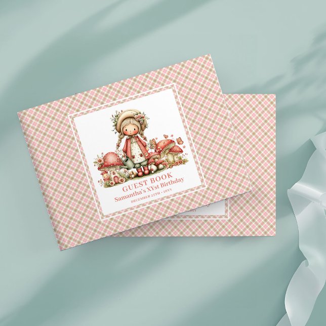 Libro de Invitados de Cumpleaños de Hongo Floral d (Magical Fairy Floral Mushroom Birthday Guest Book)