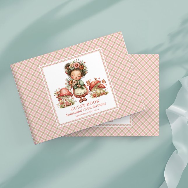 Libro de invitados de cumpleaños de niña hada lind (Cute Fairy Pink Floral Girl Birthday Guest Book)
