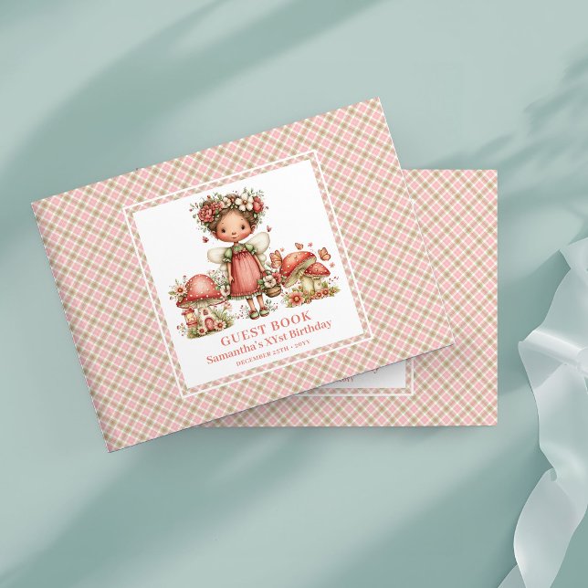 Libro de invitados de cumpleaños floral hada rosa  (Dreamy Pink Fairy Floral Birthday Guest Book)