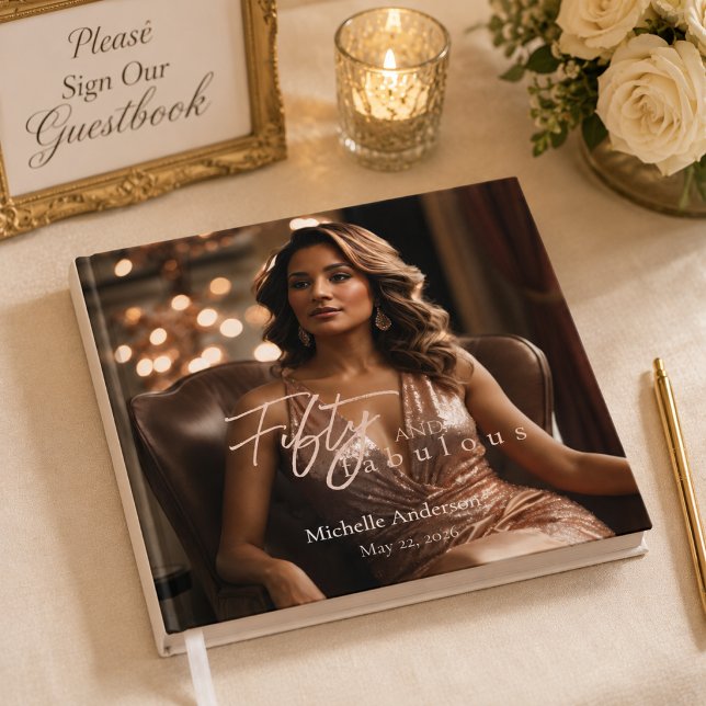 Libro de invitados de cumpleaños número 50 en rosa (Elegant rose gold guest book for capturing heartfelt 50th birthday memories.)