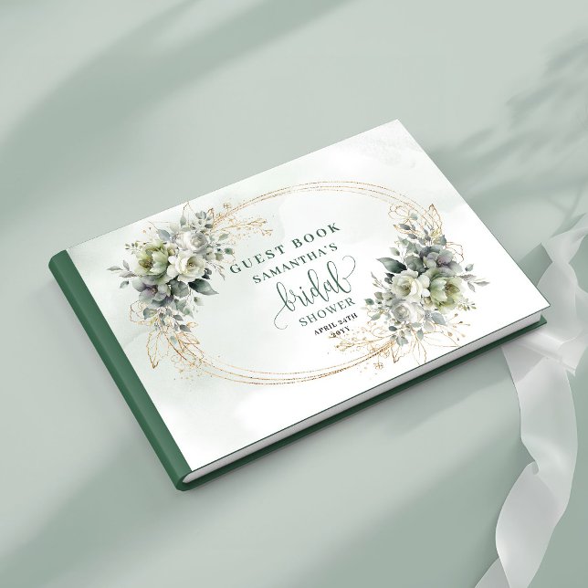 Libro de invitados de desayuno nupcial Boho Verde  (Greenery and Gold Bridal Shower Guest Book Boho)