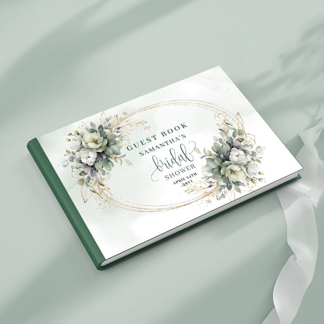Libro de invitados de desayuno nupcial con acuarel (Greenery Watercolor Bridal Shower Guest Book)