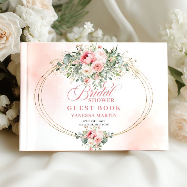 Libro de invitados de despedida de soltera con ros (Classic Boho Blush Roses Bridal Shower Guest Book

)