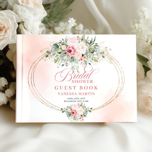 Libro de invitados de ducha nupcial floral minimal (Modern Minimal Blush Floral Bridal Shower GuestBook

)