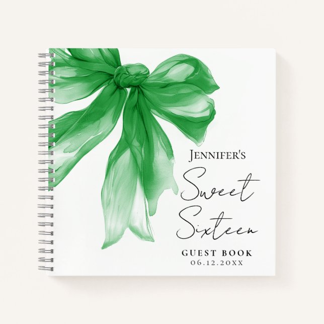 Libro de invitados de dulces 16 con lazo verde Coq (Anverso)