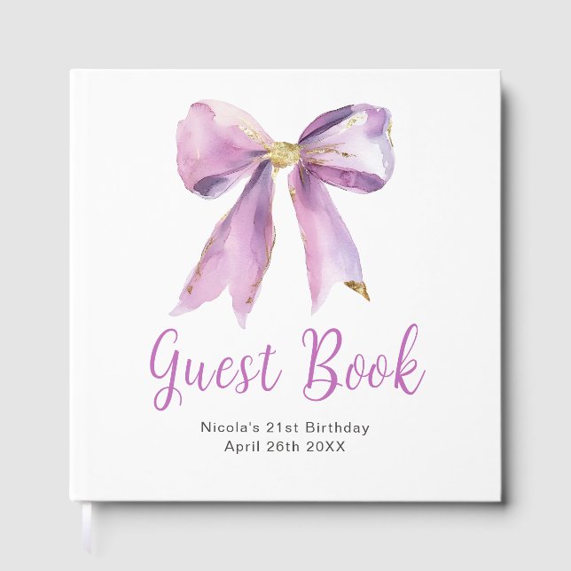 Libro de invitados de fiesta de cumpleaños con laz (Anverso)