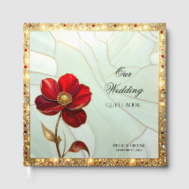 Libro de invitados de Flor Roja de Vidrio Emplomad