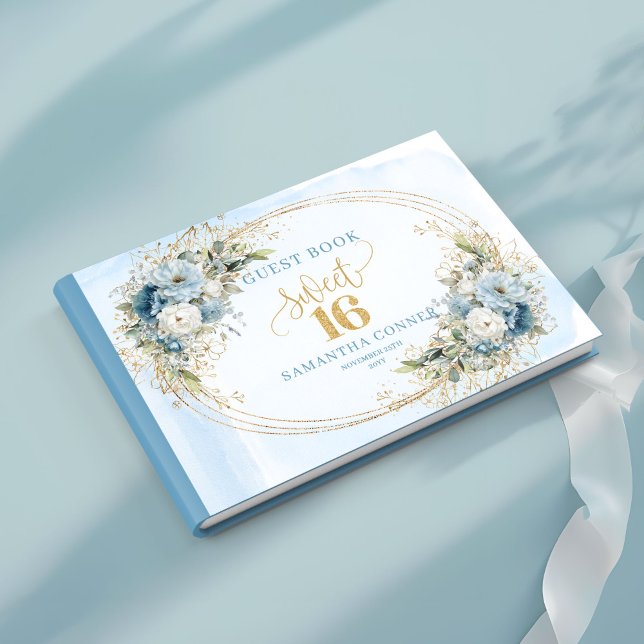 Libro de invitados de flores azules polvorientas l (Gracefilled Dusty Blue Floral Sweet 16th Guest Book)