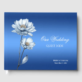 Libro de invitados de flores de acuarela azul