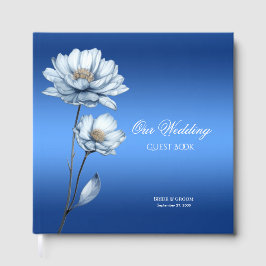 Libro de invitados de flores de acuarela azul