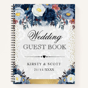 Libro de invitados de flores de invierno azules y