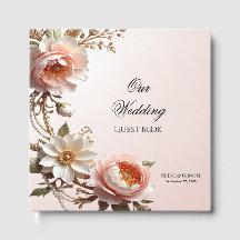 Libro de invitados de flores decorativas rosadas y