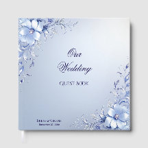 Libro de invitados de flores ornamentadas azules c