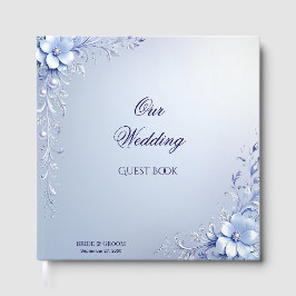 Libro de invitados de flores ornamentadas azules c