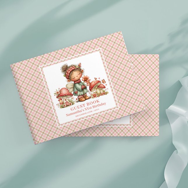 Libro de Invitados de Flores Rosadas de Hongo de H (Dreamy Fairy Pink Flowers Mushroom Guest Book)
