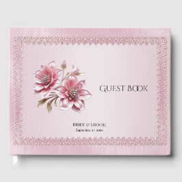 Libro de invitados de flores rosadas modernas