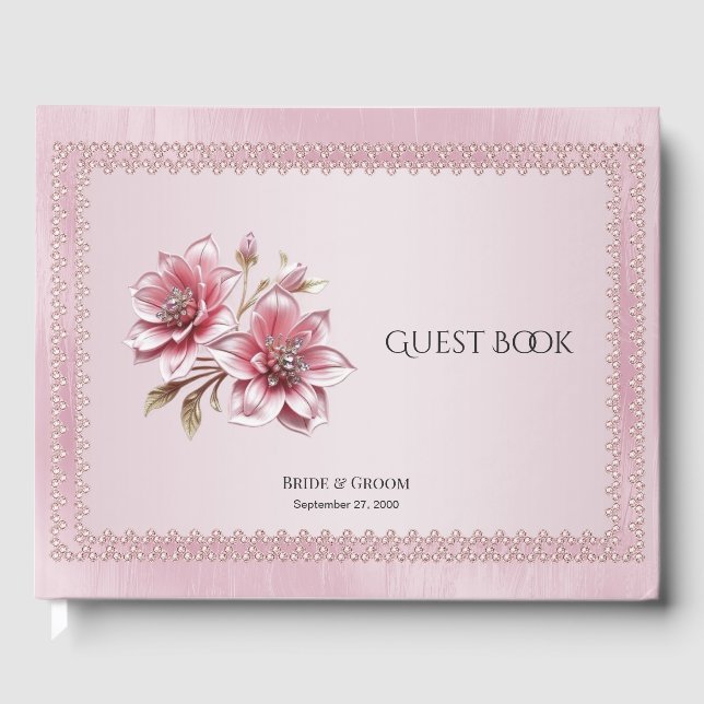 Libro de invitados de flores rosadas modernas (Anverso)