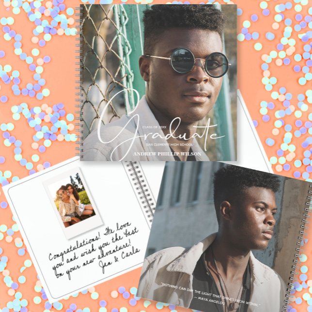 Libro de invitados de fotos instantáneas de gradua (CHOOSE your page style, spine color, soft or hard cover and add a personal message on the back.)