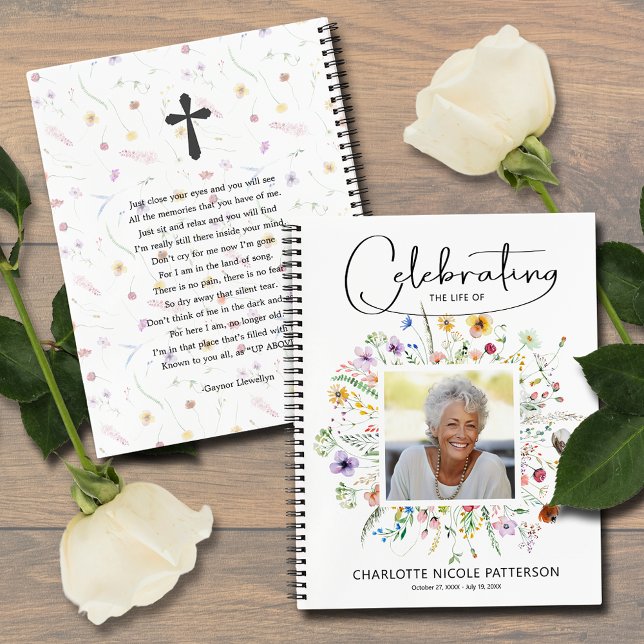 Libro de invitados de funeral de Celebración de la (Wildflower Celebration of Life Funeral Guest Book, SOFT or HARD cover, 11" x 8.5")