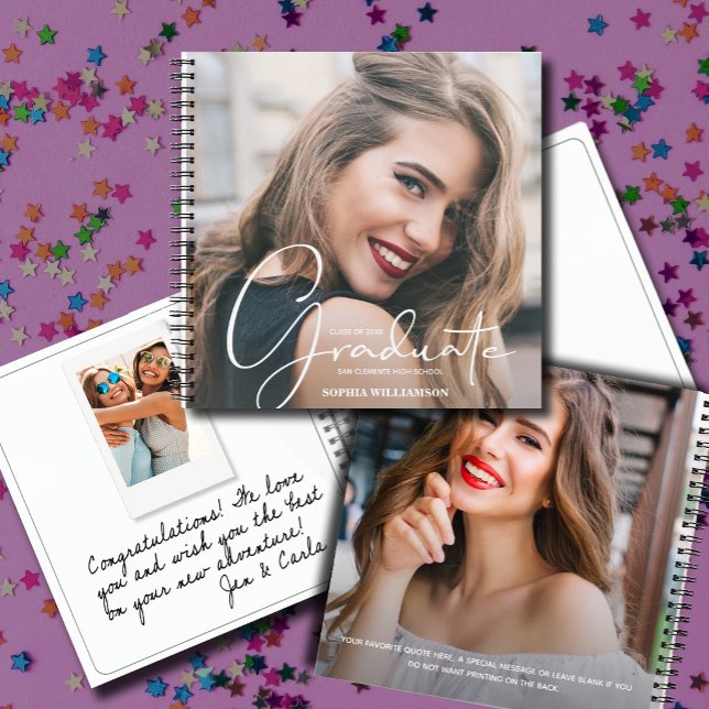 Libro de invitados de graduación (CHOOSE your page style, spine color, soft or hard cover and add a personal message on the back.)