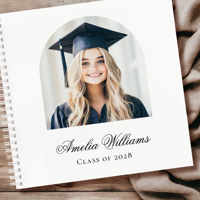 Libro de invitados de graduación con nombre de fot (Elegant arch graduate photo name class guest book)