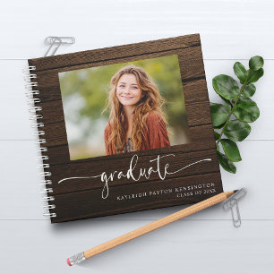 Libro de invitados de graduación de madera rústica