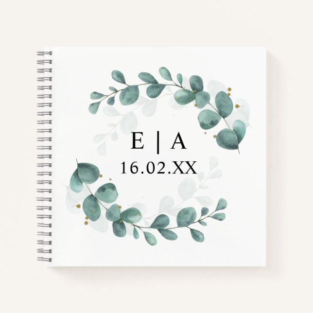 Libro de invitados de Green & Gold Eucalyptus Boda (Anverso)