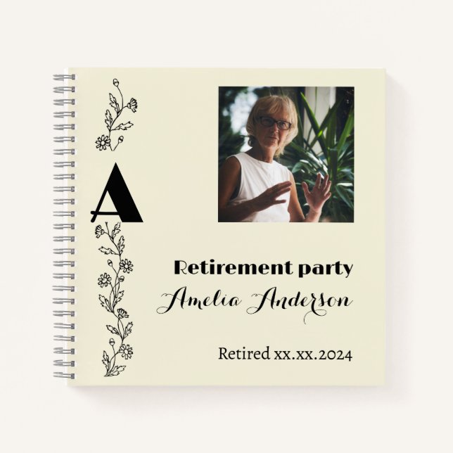 Libro de invitados de jubilación beige con foto de (Anverso)