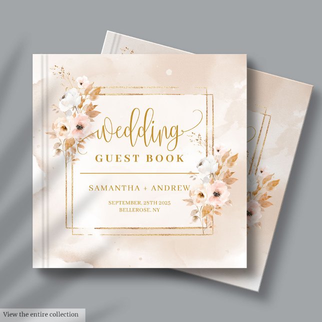 Libro de invitados de la boda de oro rosado de Rub (Rustic Blush Pink Gold Fall Wedding Guest Book)
