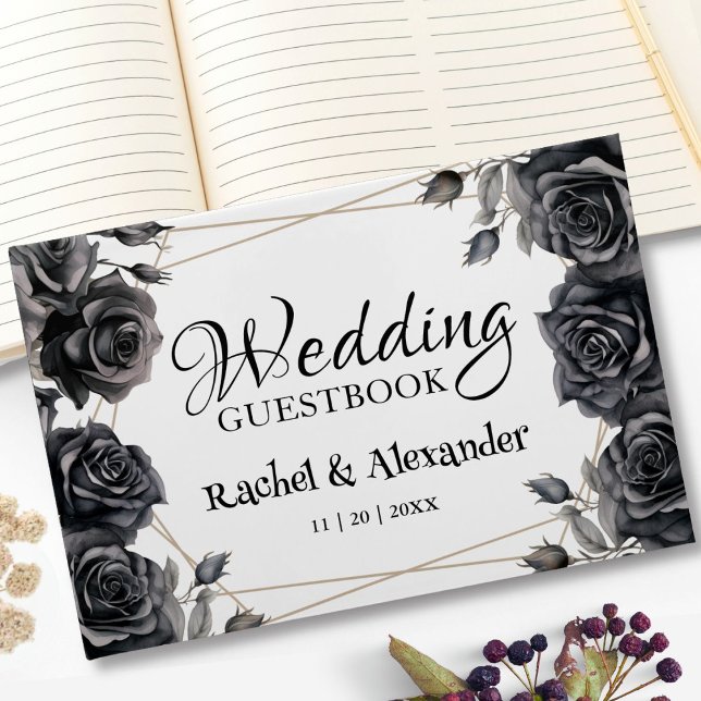 Libro de invitados de la boda gótica floral negra (Subido por el creador)