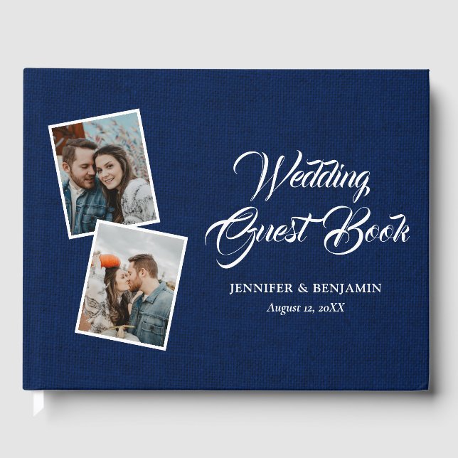 Libro de invitados de la Boda Navy Blue Rustic Bur (Anverso)