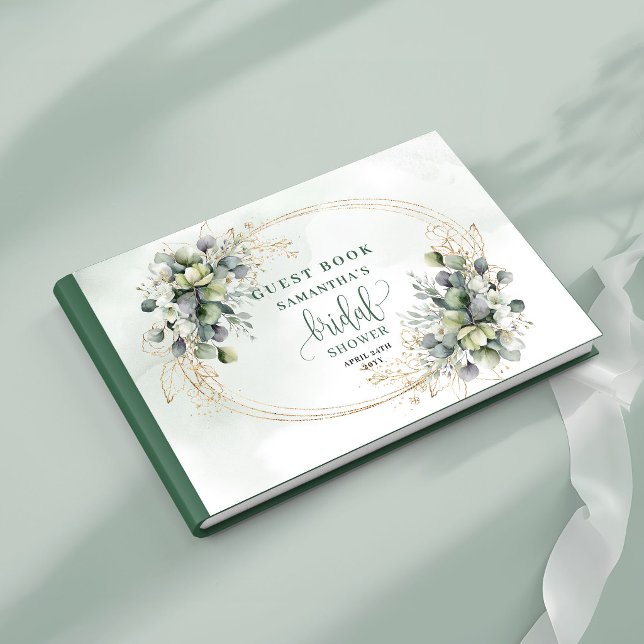 Libro de invitados de la ducha nupcial de verde sa (Sage Green Greenery Bridal Shower Guest Book)
