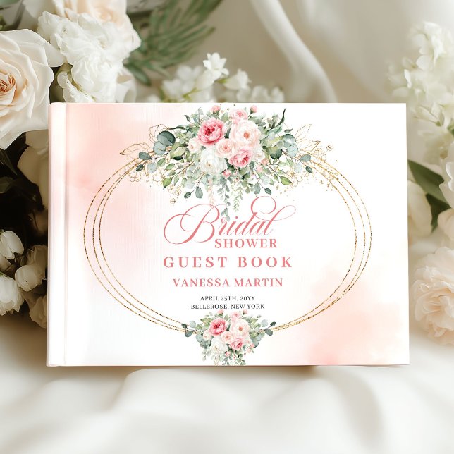 Libro de invitados de la ducha nupcial Elegantes R (Elegant Boho Blush Roses Bridal Shower Guest Book Log

)