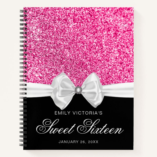 Libro de invitados de la dulce dieciséis con lazo  (Anverso)