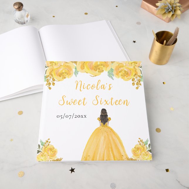 Libro de invitados de la princesa de cabello marró (Anverso Abierto)